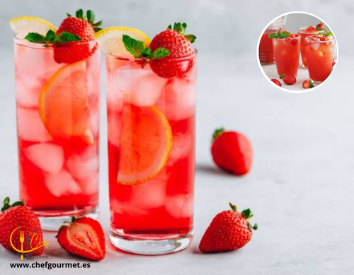 Vaso de Agua Fresca de Fresa con fresas frescas y hielo